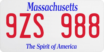 MA license plate 9ZS988