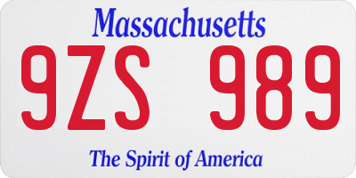 MA license plate 9ZS989