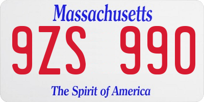 MA license plate 9ZS990