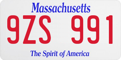 MA license plate 9ZS991