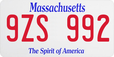 MA license plate 9ZS992