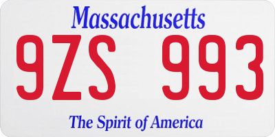 MA license plate 9ZS993