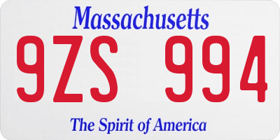 MA license plate 9ZS994