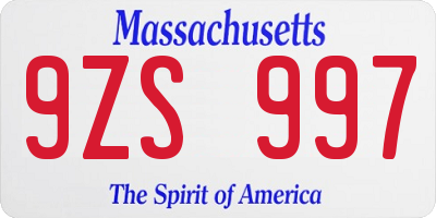 MA license plate 9ZS997