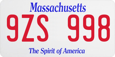 MA license plate 9ZS998