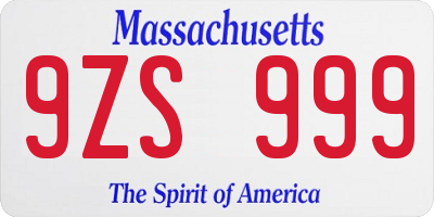 MA license plate 9ZS999