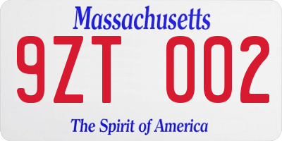 MA license plate 9ZT002