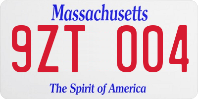 MA license plate 9ZT004