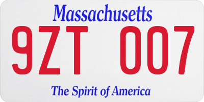 MA license plate 9ZT007