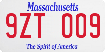 MA license plate 9ZT009