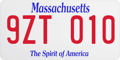 MA license plate 9ZT010