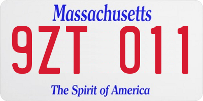 MA license plate 9ZT011
