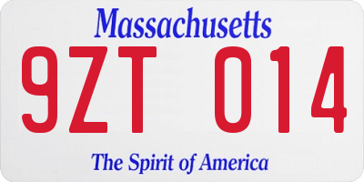 MA license plate 9ZT014