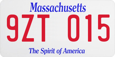 MA license plate 9ZT015