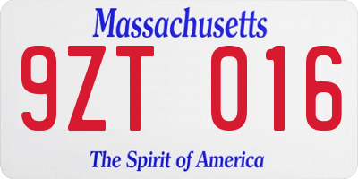 MA license plate 9ZT016