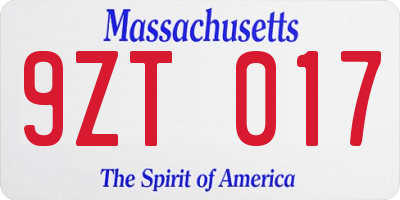 MA license plate 9ZT017