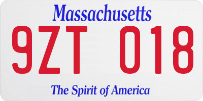 MA license plate 9ZT018