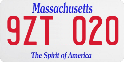 MA license plate 9ZT020