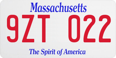 MA license plate 9ZT022