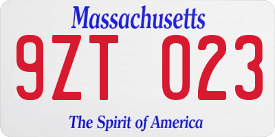 MA license plate 9ZT023