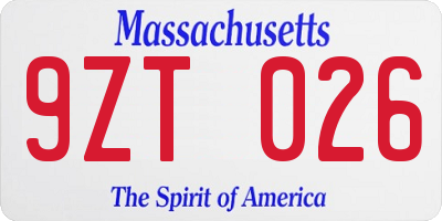 MA license plate 9ZT026