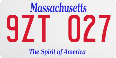 MA license plate 9ZT027