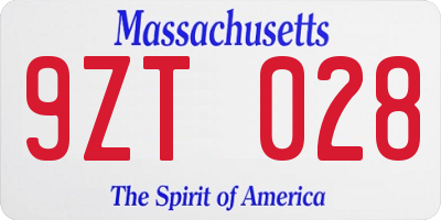 MA license plate 9ZT028