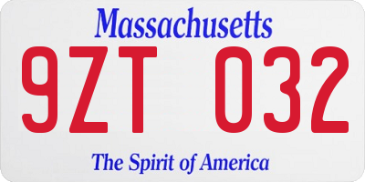 MA license plate 9ZT032