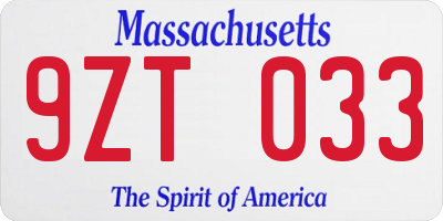 MA license plate 9ZT033