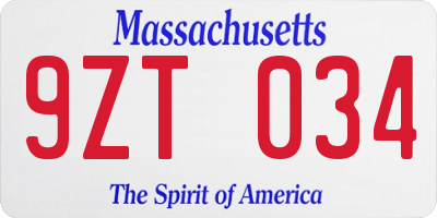 MA license plate 9ZT034