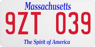 MA license plate 9ZT039