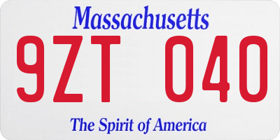 MA license plate 9ZT040