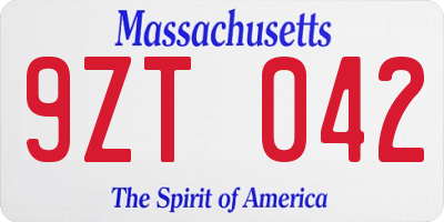 MA license plate 9ZT042