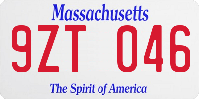 MA license plate 9ZT046