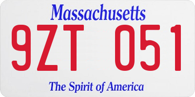 MA license plate 9ZT051