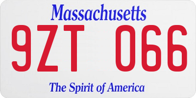 MA license plate 9ZT066