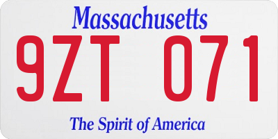 MA license plate 9ZT071