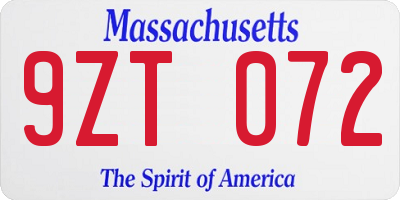 MA license plate 9ZT072