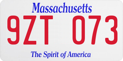 MA license plate 9ZT073