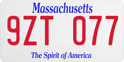 MA license plate 9ZT077