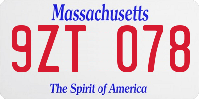 MA license plate 9ZT078
