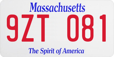 MA license plate 9ZT081