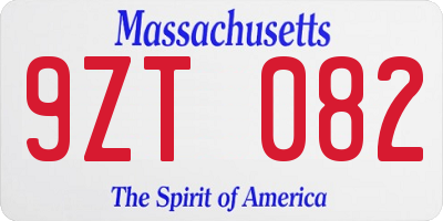 MA license plate 9ZT082