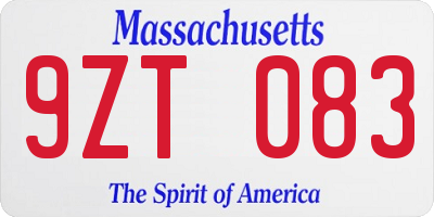 MA license plate 9ZT083