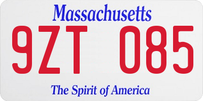 MA license plate 9ZT085