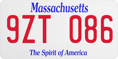 MA license plate 9ZT086