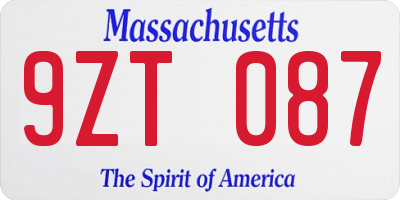 MA license plate 9ZT087