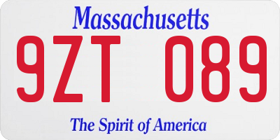 MA license plate 9ZT089