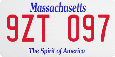 MA license plate 9ZT097