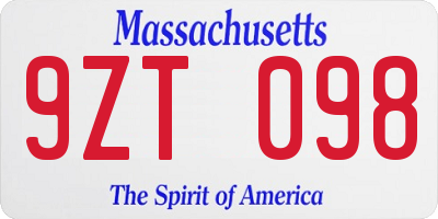 MA license plate 9ZT098